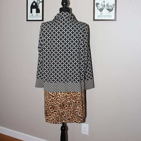 Dennis Basso Womens Animal Print Houndstooth Long Snap Front Jacket Size 14 - Picture 3 of 9